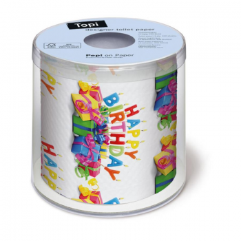 Happy Birthday mit Paketen Toilettenpapier